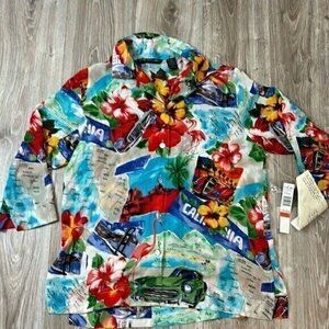 CA Sport Vintage 80s colorful abstract  silk button down women Medium  NWT